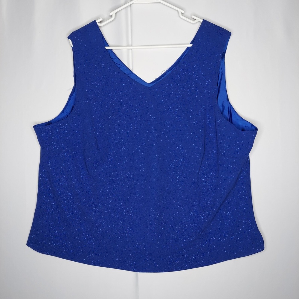 Another Time Tank Top Womens 3X 22/24 Blue Shimmer Chiffon V-Neck Lined‎ 90s Y2K